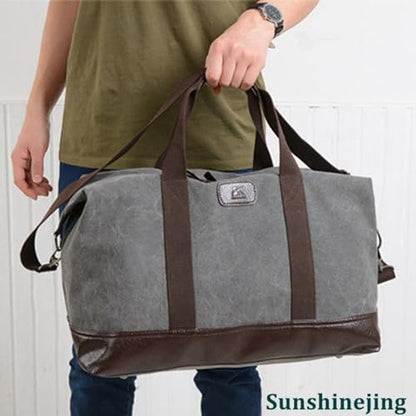 Travel Duffle Bag Canvas Leather Gym Weekend Bag (Grey) - color: Grey