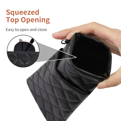 Double Eyeglass Case Soft Dual Glasses Case for Women Men Travel Squeeze Top Sunglasses Cases Eyeglasses Pouch - color: Black+dark Pink Lanyard