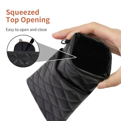 Double Eyeglass Case Soft Dual Glasses Case for Women Men Travel Squeeze Top Sunglasses Cases Eyeglasses Pouch - color: Black+dark Pink Lanyard