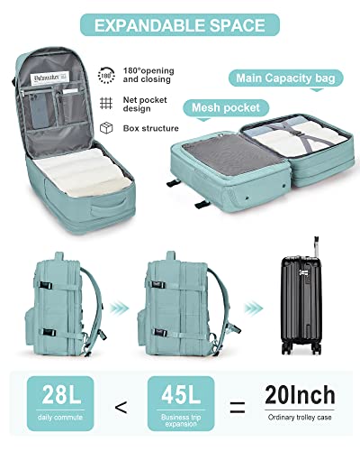 WONHOX Large Travel Laptop Backpack Expandable Flight Approved Backpack Carry on Backpack for Women Men Waterproof 17inch Laptop Daypack Hiking Work Backpack with Shoe Compartment Light Blue - color: A5-turquoise