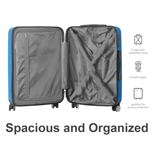 3-Piece Luggage Set 3 (20"/24"/28"), Hardside Suitcases with 8 Spinner Wheels, Scratch-Resistant ABS Shell, set2, set3 Travel Suitcase, TSA Lock (Ribbed Surface, Blue) - color: Blue, style: Ribbed Surface