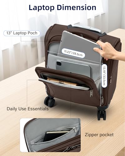 HanTrip 16 Inch Underseat Mini Carry On Luggage with Spinner Wheels, Coffee - color: Coffee