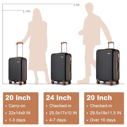 Kono 28 Inch Hard Shell Checked Luggage, 4 Spinner Wheels Suitcase, Black - color: Black, size: Checked-Large 28-Inch