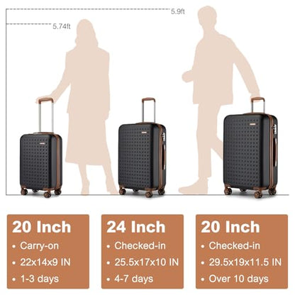 Kono 28 Inch Hard Shell Checked Luggage, 4 Spinner Wheels Suitcase, Black - color: Black, size: Checked-Large 28-Inch