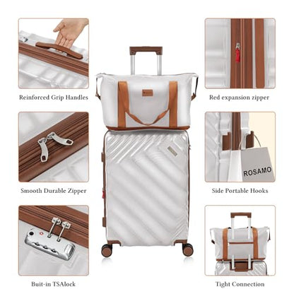 Rosamo 6-Piece Hard Shell Expandable Luggage Set, Airline Approved Carry-On - color: Silver