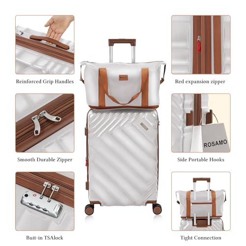 Rosamo 6 Piece Luggage Set Expandable Hardside, 20in Suitcase with Matching Travel Bags, 22x14x9 Airline Approved Carry On, TSA Lock & Spinner Wheels, ABS+PC - color: Silver, size: 6PC Set (16"/20"/24"/28"/TB/DB)