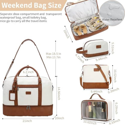 4PCS Weekender Bags for Women Large Overnight Weekend Travel Duffel Bags - color: Light Brown