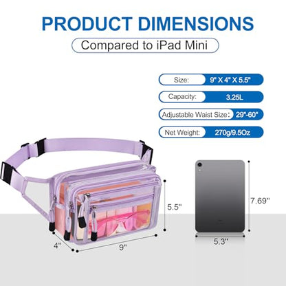 USPECLARE Clear Fanny Pack Stadium Approved Large Multi-Purpose Waist Bag - color: Light-Purple, style: 1-pack-pvc