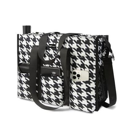 TOPDesign Utility Water Resistant Tote Bag with 22 Pockets, Zipper Closure - color: Houndstooth, size: Large