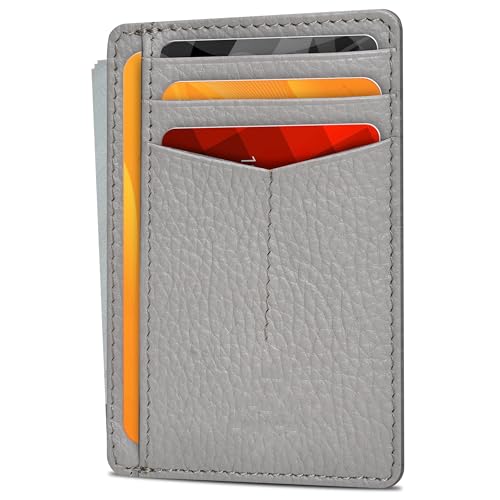 Slim Minimalist Leather Wallet RFID Front Pocket Card Holder, Grey - color: Grey