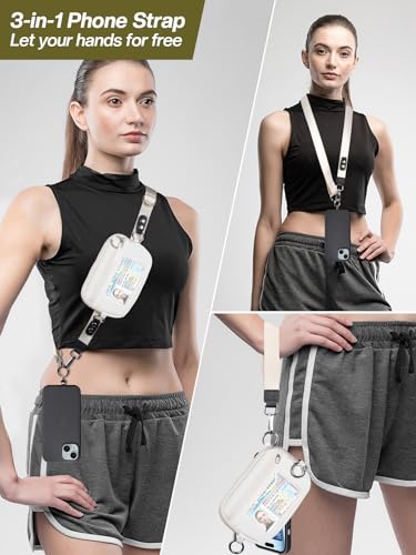 Tiostep Clip and Go Strap for Phone with Wallet Crossbody Phone Lanyard Adjustable and Detachable RFID Wristlet Wallet (Cream, Medium) - color: Cream, size: Medium