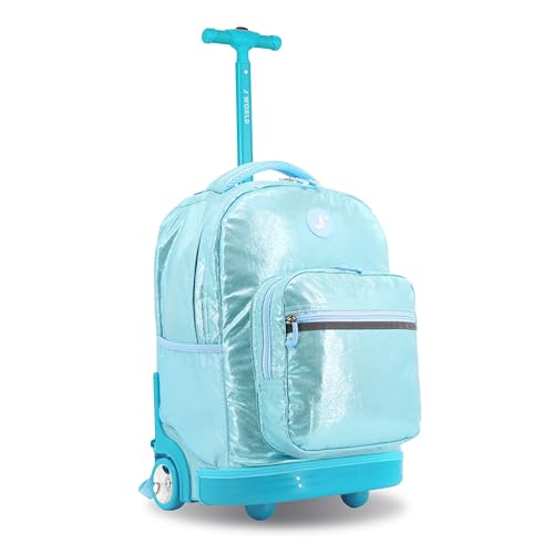 J World Sunrise Kids Rolling Backpack with Wheels for Girls Boys, Roller Bookbag for School, 18 x 13 x 9 Inches, Metallic Teal - color: Metallic Teal