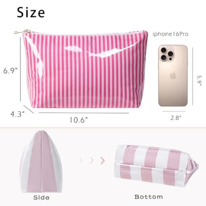 Large PVC Waterproof Striped Makeup Bag(17Rose Red) - color: 17Rose Red