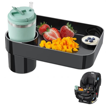 Car Seat Snack Tray for Kids Toddler Travel with Cup Holder & Dip Well