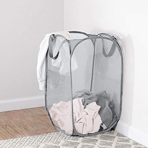 2 Pack Pop Up Laundry Hampers, Collapsible Mesh Laundry Basket, Foldable Clothes Hampers for Bathroom, College Dorm, Travel (Grey) - color: Grey