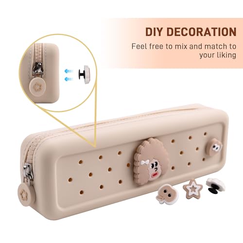 Makeup Brush Pouch with Charms Cosmetic Organizer Bag (Beige) - color: Beige