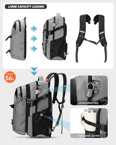 Laptop Backpack 40L With 15L Daypack For Work - color: Grey