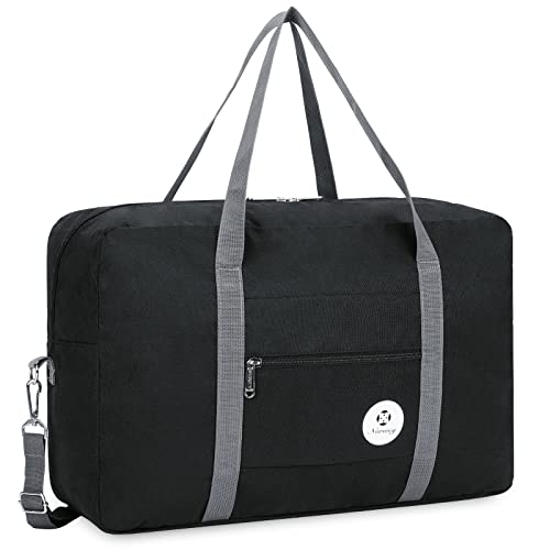 Narwey Personal Item Travel Bag, Carry on Foldable Duffle Bag for Women Men - color: ZB-Black