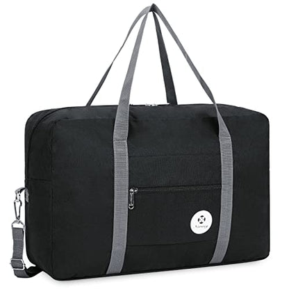 Narwey Personal Item Travel Bag, Carry on Foldable Duffle Bag for Women Men - color: ZB-Black
