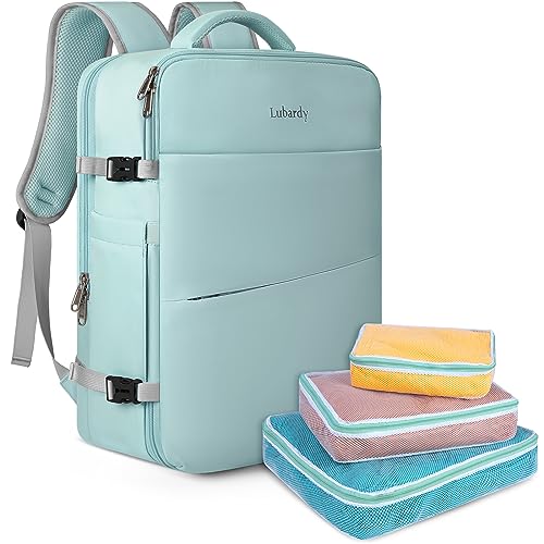 Lubardy Travel Backpack for Men Women 40L Flight Approved Carry on Backpack - color: Green(backpack With 3 Packing Cubes)