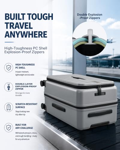 Hanke 28 Inch Top Opening Expandable Extra Large Luggage With TSA Lock，114L | PC Hard Shell Suitcase,Expandable,Detachable Toiletry Bag,Movable Dividers,Spinner Wheels for International Travel & Moving - color: Grey, size: 28 Inch
