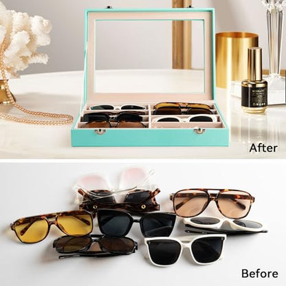 Frebeauty 8-Slot Sunglass Organizer,Sunglass Holder with Clear Lid - color: Turquoise, size: With Lid