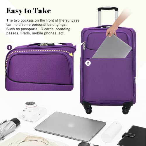 Merax 4-Piece Luggage Set 18/22/26/30,Softside Spinner Suitcase,Purple - color: Purple(18/22/26/30)