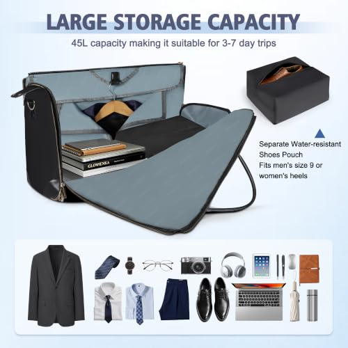 Geestock 2-in-1 Convertible Garment Bags for Travel with Shoe Pouch, Black - color: Black