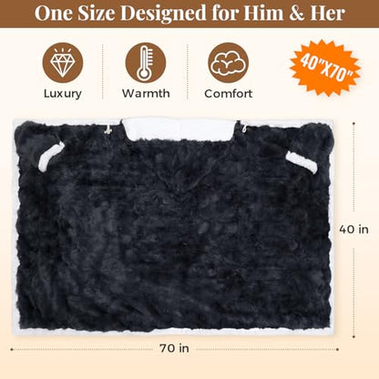 Wearable Heated Blanket Hoodie, Luxury Faux Fur & Sherpa Electric Throw Blanket, Heated Shawl Wraps Poncho with Pockets for Women Men, 3 Heat Levels & 12H Timer, ETL & FCC Certified, 40"x70",Dark Grey - color: Dark Grey, size: 40"x70"