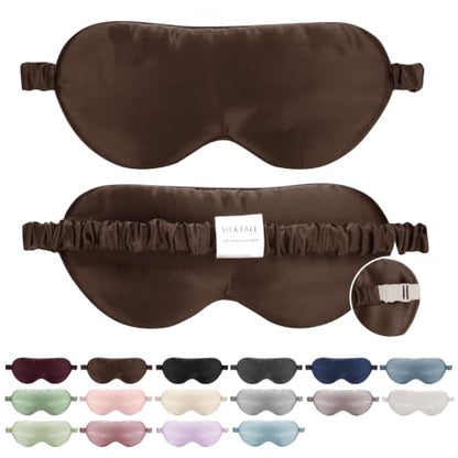 100% Mulberry Silk Eye Mask for Sleeping with Silk Wrapped Adjustable Strap,Brown - color: Brown