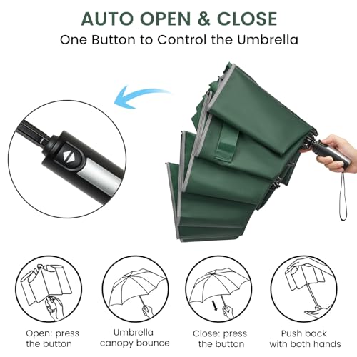 G4Free 54/62 Inch Large Inverted Golf Umbrella Windproof Reflective Stripe - color: Dark Green, size: 62 inch