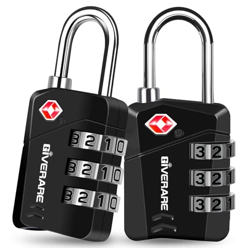 2 Pack TSA Approved Travel Luggage Locks, Metal Combination Lock, Alloy Keyless 3-Digit Padlocks, TSA Accepted Compatible Padlock for Gym Locker, Golf Bag Case, Backpack, Black-by GIVERARE