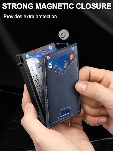 Wallet for Men RFID Wallet with 2 ID Windows & Money Clip, Slim Card Holder - color: Navy