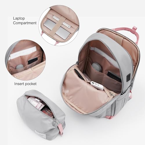 LONG VACATION Luggage Sets with Spinner Wheels, Carry on Suitcase 3 Piece - color: GREY-PINK, size: 3 piece set(BP)