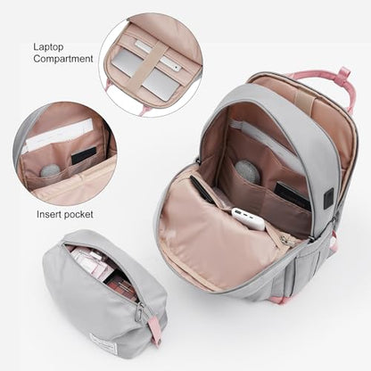 LONG VACATION Luggage Sets with Spinner Wheels, Carry on Suitcase 3 Piece - color: GREY-PINK, size: 3 piece set(BP)