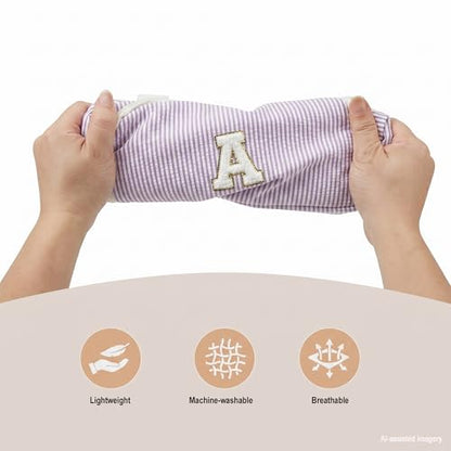 Large Initial Makeup Bag with Compartments,Striped Seersucker Toiletry Organizer with Handle, Personalized Monogram Cosmetic Bag for Skincare,Travel & Daily Storage - Purple M - color: Purple