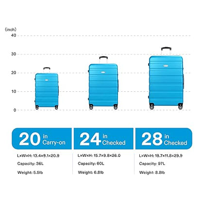 Luggage Sets Hardside Lightweight Suitcase with Spinner Wheels TSA Lock, 3-Piece Set (20/24/28) - color: SkyBlue