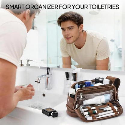 Toiletry Bag for Men, Large PU Leather Dopp Kit for Travel Toiletries - color: Brown