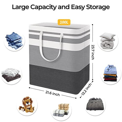 HomeHacks 2 Pack Large Laundry Baskets, Laundry Hampers Bags (Grey 100Lx2) - color: Grey, size: 100L