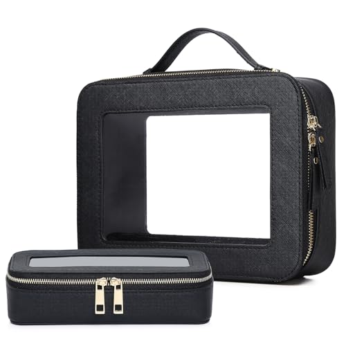 Pinkmik Clear Makeup Bag with Brush Bag, (Black, L+SLIM) - color: B4/Black, size: L+SLIM