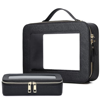 Pinkmik Clear Makeup Bag with Brush Bag, (Black, L+SLIM) - color: B4/Black, size: L+SLIM