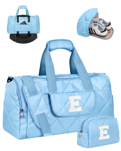 Elilier Dance Bag, Gifts for Teen Girls, Kids Duffle Bag, Letter E - color: Blue, style: E