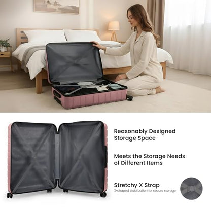 30" Luggage,Hardshell Suitcase w/4 Spinner Wheels,NO LOCK - color: Rose Gold, size: Checked-Large 30-Inch