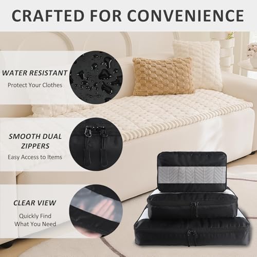 U+U 5 Set Packing Cubes, Travel Organizers with Shoe Bag (Black) - color: Black