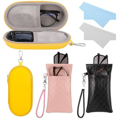 JATEBI Double Eyeglass Case 2 in 1 Hard Shell with Pouch Cleaning Cloth