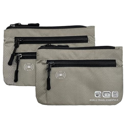 Passport Holder Bag Travel Wallet RFID Blocking Pouches, Two-Piece Set - color: Gray