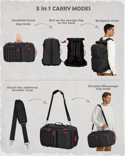 Gonex Travel Backpack, 40L Expandable Carry On, 3-in-1 Convertible - color: Black