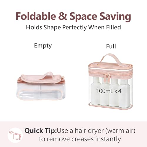 PACKISM TSA Approved Toiletry Bag - Clear Makeup Bag for Travel, Rose Pink - color: Active Pink