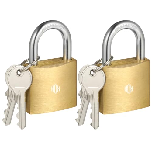 HOX Solid Brass Keyed-Alike Padlock, Hardened Steel Shackle, 30mm, 2-Pack - size: 2 Pack