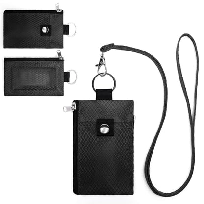 SENDEFN Minimalist Lanyard Keychain Wallet for Women, RFID Blocking WaterResistant Zip Credit Card Holder with ID Window - color: 2-Black